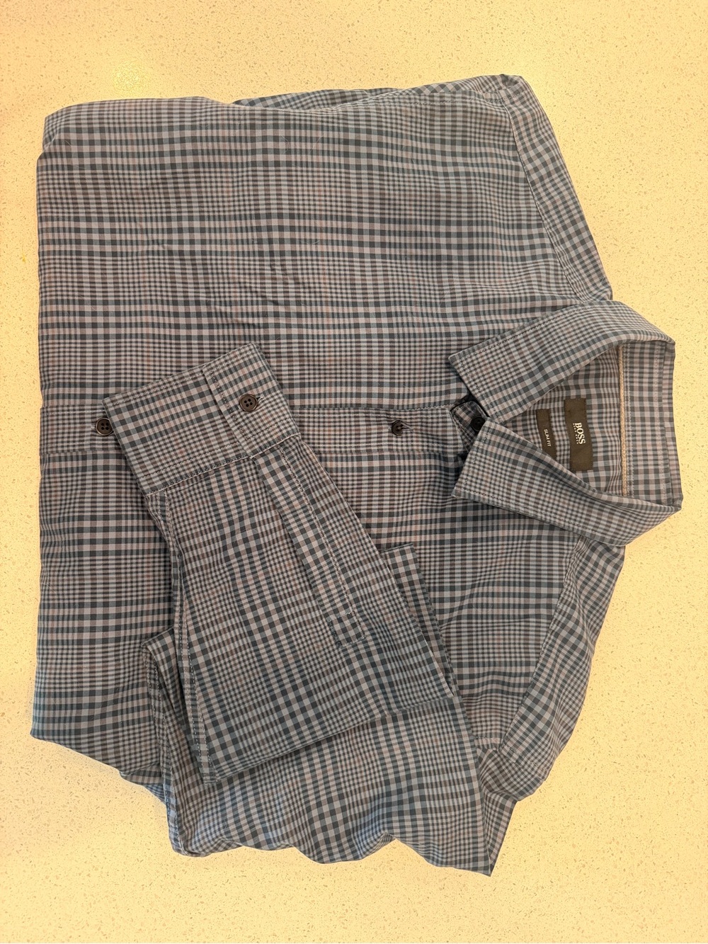 BOSS Hugo Boss Men’s Large Slim Fit Plaid Check Long Sleeve Button Down Shirt